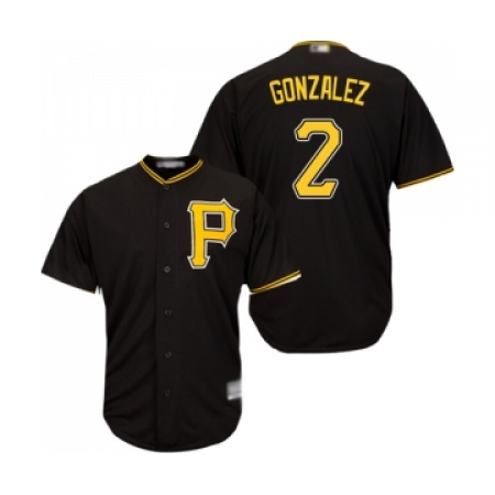 Men's Pittsburgh Pirates #2 Erik Gonzalez Replica Black Alternate Cool Base Baseball Jersey