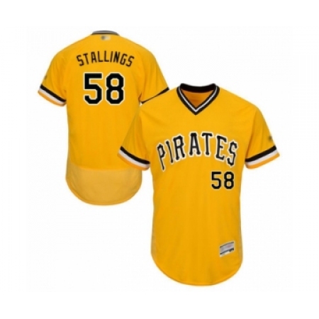 Men's Pittsburgh Pirates #58 Jacob Stallings Gold Alternate Flex Base Authentic Collection Baseball Player Jersey