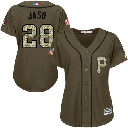 Women's Majestic Pittsburgh Pirates #28 John Jaso Replica Green Salute to Service MLB Jersey