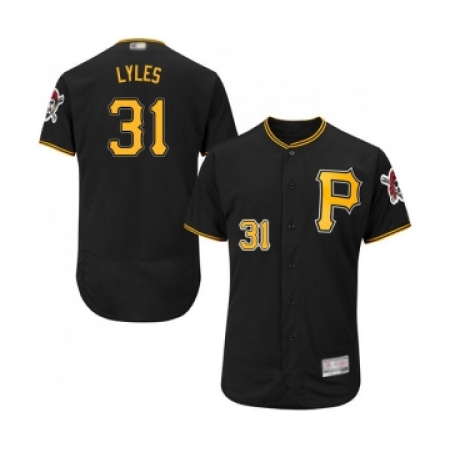 Men's Pittsburgh Pirates #31 Jordan Lyles Black Alternate Flex Base Authentic Collection Baseball Jersey