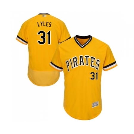 Men's Pittsburgh Pirates #31 Jordan Lyles Gold Alternate Flex Base Authentic Collection Baseball Jersey