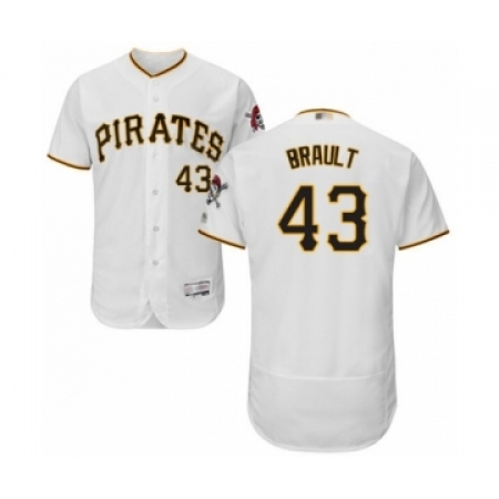 Men's Pittsburgh Pirates #43 Steven Brault White Home Flex Base Authentic Collection Baseball Player Jersey